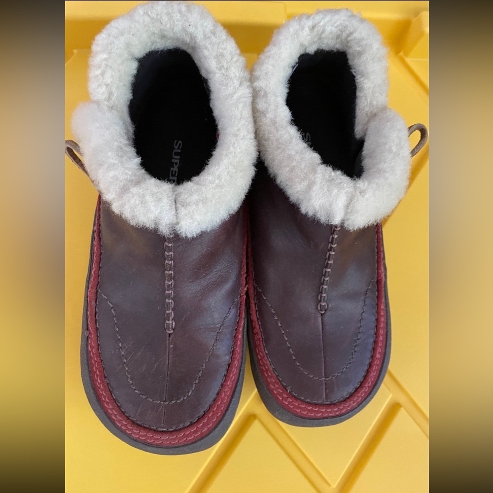 Merrell Brown and Red Fur-Lined Mules Slip-Ons